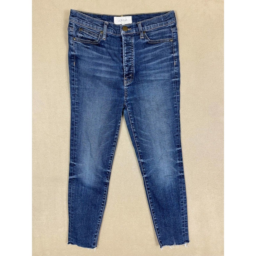 The Great The Dude Slim Jeans Womens 24 Cropped Raw Hem High Rise Button Fly